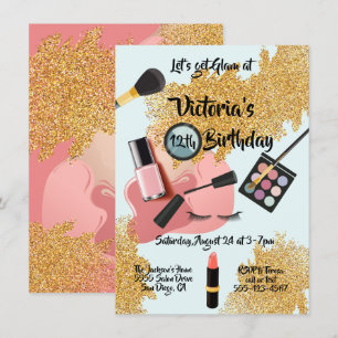 Gold Glam Glitzer Wellness-Center Geburtstagsparty Einladung