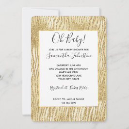 Gold Glam Glitzer Zebra Print Einladung
