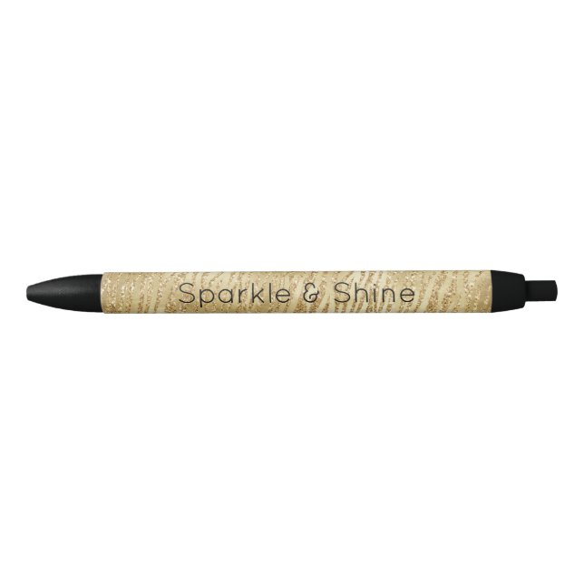 Gold Glam Glitzer Zebra Print Kugelschreiber (Vorderseite)