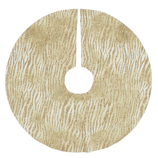Gold Glam Glitzer Zebra Print Polyester Weihnachtsbaumdecke (Vorderseite)