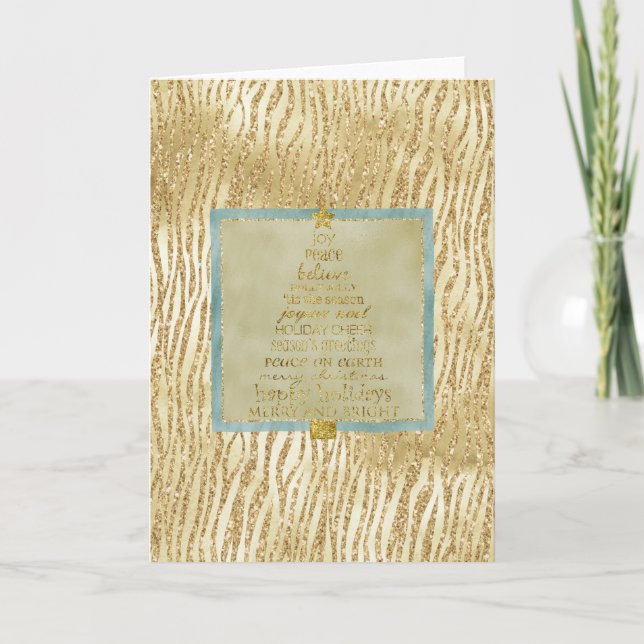 Gold Glam Glitzer Zebra Weihnachtsbaum Karte (Vorderseite)