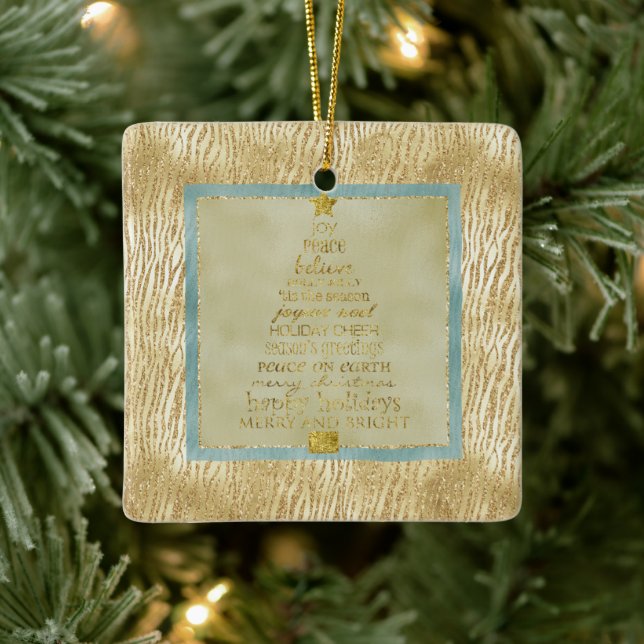 Gold Glam Glitzer Zebra Weihnachtsbaum Keramikornament (Baum)