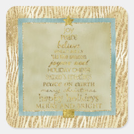 Gold Glam Glitzer Zebra Weihnachtsbaum Quadratischer Aufkleber