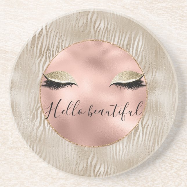 Gold Glam Glitzy Eyelashes Zebra Print Getränkeuntersetzer (Vorne)