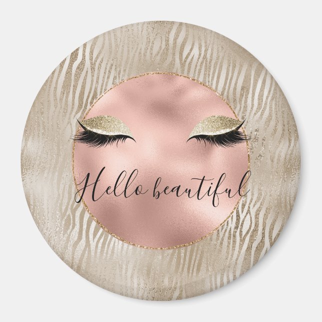 Gold Glam Glitzy Eyelashes Zebra Print Magnet (Vorne)