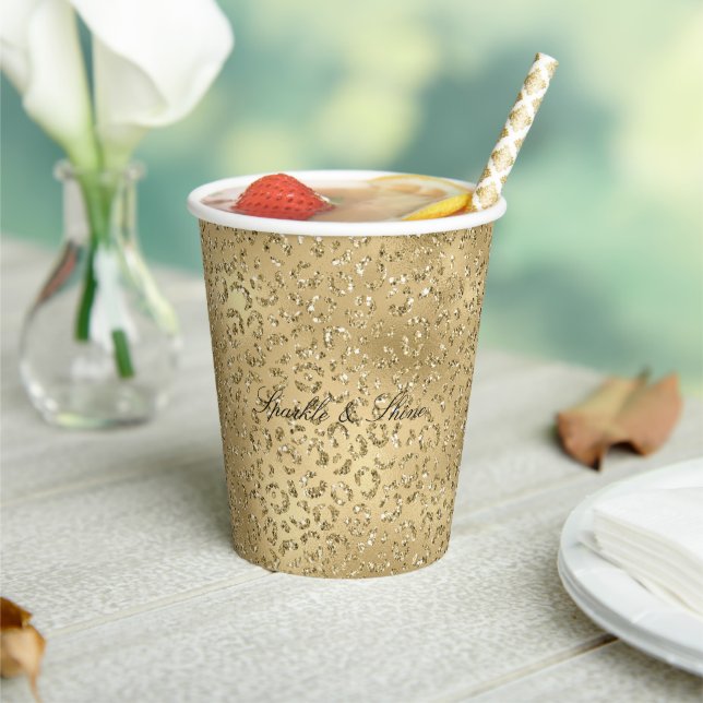Gold Glam Glitzy Glitzer Leopard Print Pappbecher (In Situ)