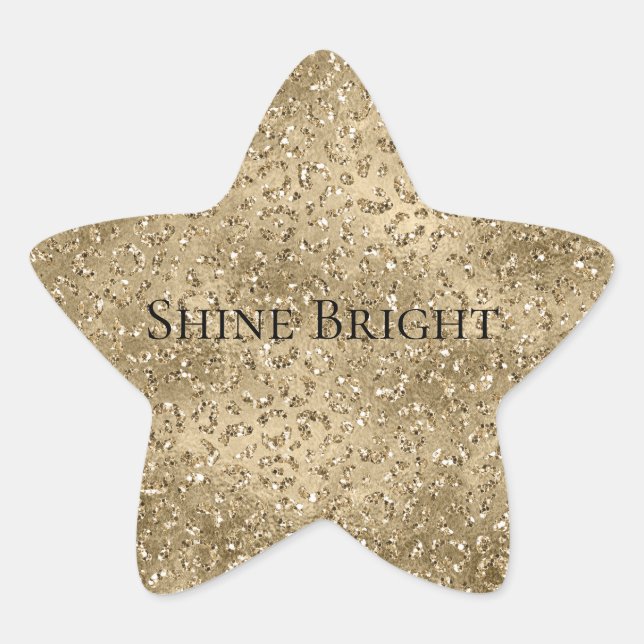 Gold Glam Glitzy Glitzer Leopard Print Stern-Aufkleber (Vorderseite)