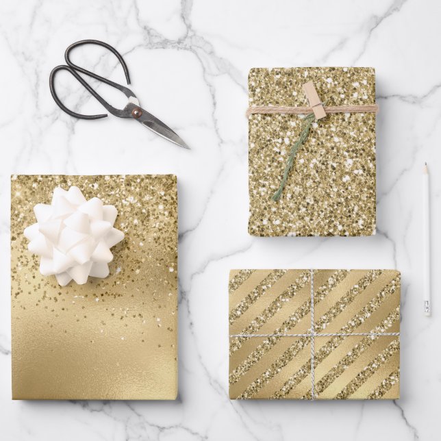 Gold Glam Glitzy Glitzer Sparkle   Geschenkpapier Set (Vorderseite)