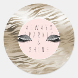 Gold Glam Glitzy Silver Sparkle Eyes Stripes   Runder Aufkleber