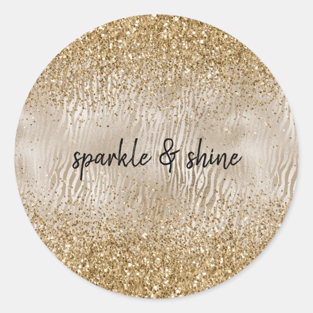 Gold Glam Glitzy Zebra Print Imitate Glitzer Runder Aufkleber (Vorderseite)