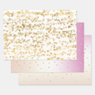 Gold Glam Hearts Confetti Ombre Geschenkpapier Set