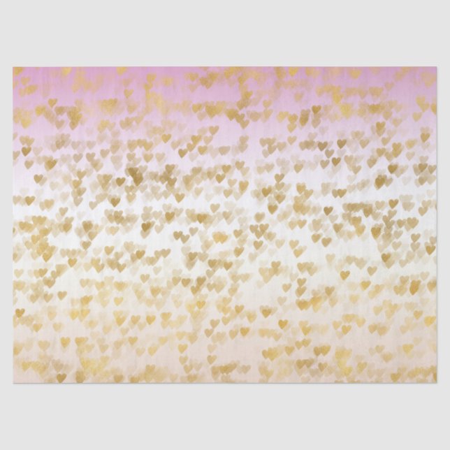 Gold Glam Hearts Confetti Pink Peach Ombre Seidenpapier (Vorderseite)