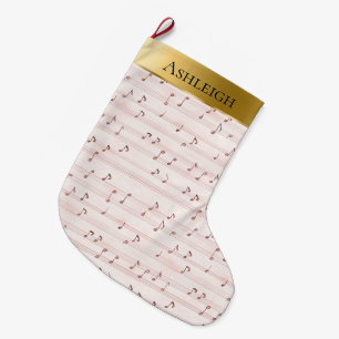 Gold Glam Hübsch Chic Pink Musiknoten Weihnachten Großer Weihnachtsstrumpf