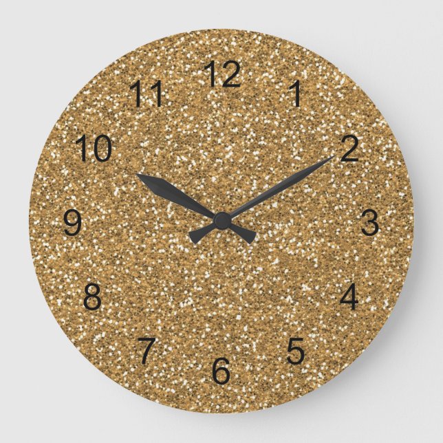 Gold Glam Imitate Glitzer Große Wanduhr (Vorderseite)
