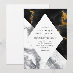 Gold Glam Imitate Glitzer Marmorhochzeit Einladung