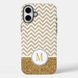 Gold Glam Imitate Glitzer Zickzack iPhone 16 Plus Hülle