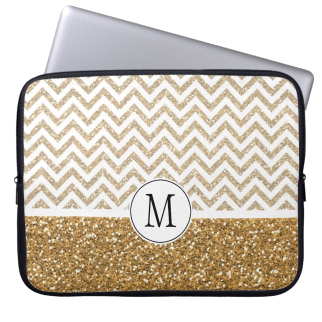 Gold Glam Imitate Glitzer Zickzack Laptopschutzhülle (Vorderseite)