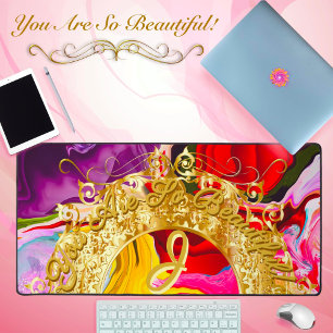 Gold Glam Initial J Monogram Motivation Abstrakt Schreibtischunterlage