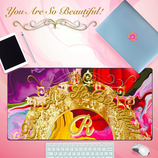 Gold Glam Initial R Monogram Motivation Abstrakt Schreibtischunterlage (Von Creator hochgeladen)
