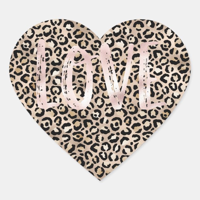 Gold Glam Leopard Print Pink Liebe Herz-Aufkleber (Vorderseite)