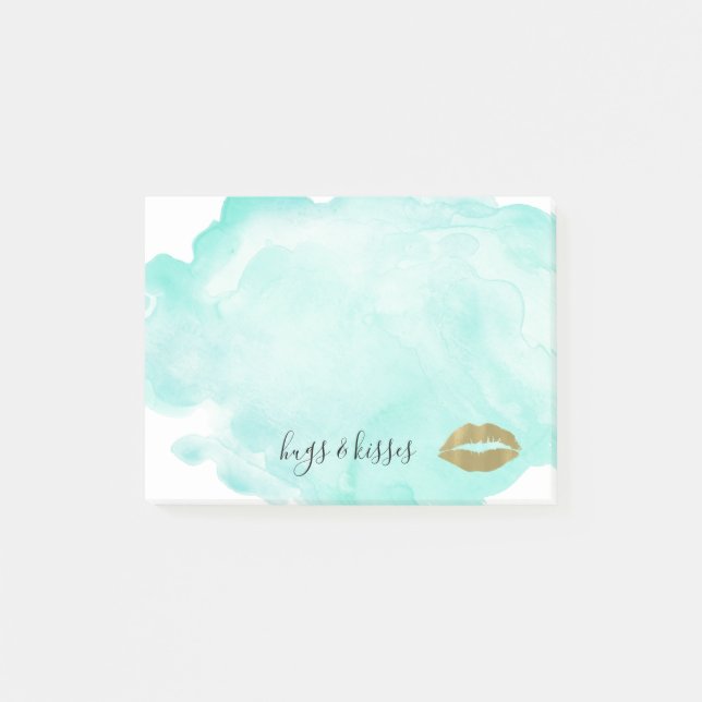Gold Glam Lips Minze Wasserfarbe Post-it Klebezettel (Vorderseite)