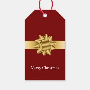Gold Glam Red Burgundy Ribbon Bow Weihnachten Geschenkanhänger