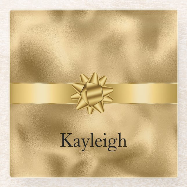 Gold Glam Ribbon and Bow Christmas Glasuntersetzer (Vorderseite)