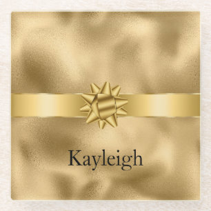Gold Glam-Schleife und Bogen Weihnachten Glasuntersetzer