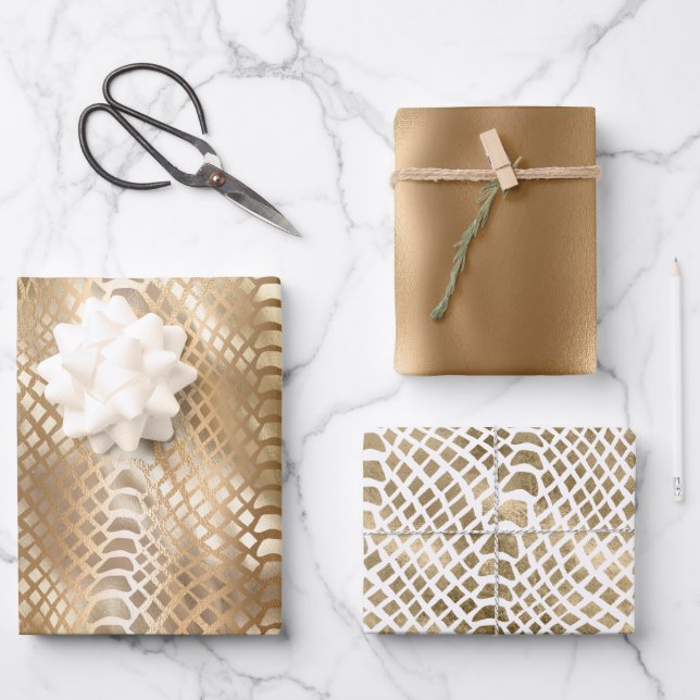 Gold Glam Snake Skin Geschenkpapier Set (Vorderseite)