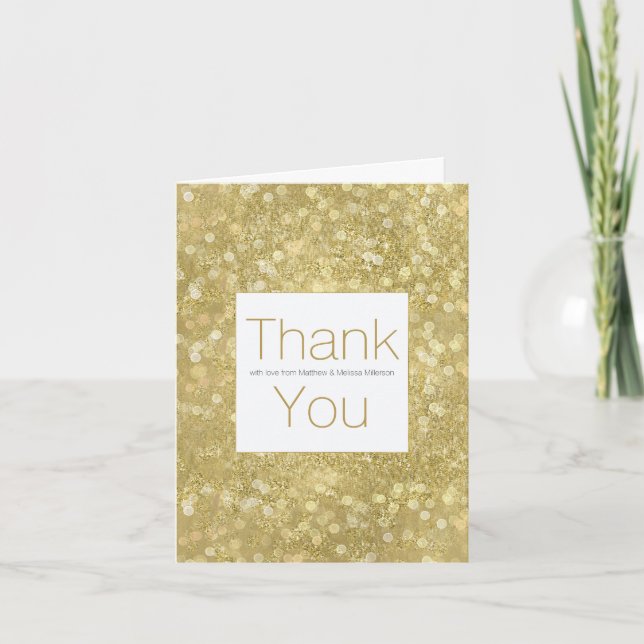 Gold Glam Sparkle Bokeh Personalisiert Vielen Dank Dankeskarte (Vorderseite)