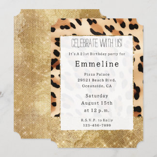 Gold Glam Sparkle Cream Leopard Einladung