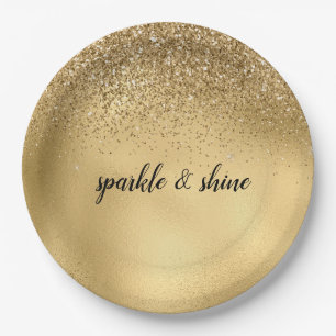 Gold Glam Sparkle Imitats Glitzer Pappteller