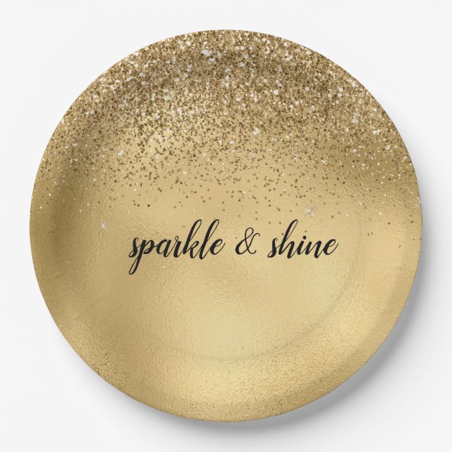 Gold Glam Sparkle Imitats Glitzer Pappteller (Vorderseite)