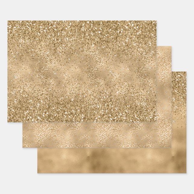 Gold Glam Sparkle Leopard Print Glitzer Geschenkpapier Set (Set)