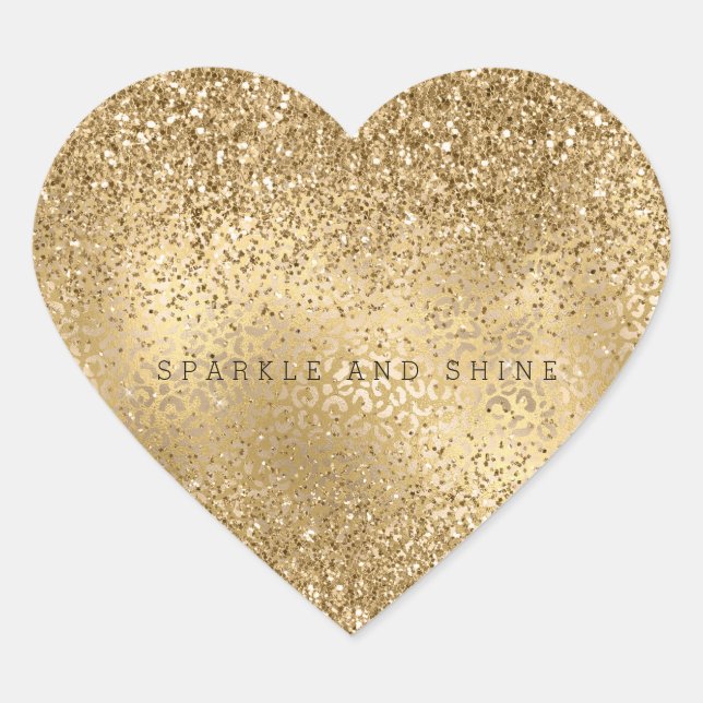 Gold Glam Sparkle Leopard Print Glitzer Herz-Aufkleber (Vorderseite)
