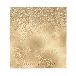 Gold Glam Sparkle Leopard Print Glitzer Notizblock