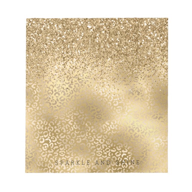 Gold Glam Sparkle Leopard Print Glitzer Notizblock (Vorderseite)