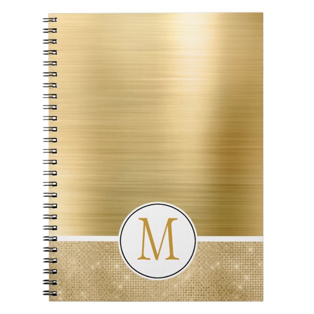 Gold Glam Sparkle Monogram Notizblock (Vorderseite)