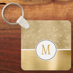 Gold Glam Sparkle Monogram Schlüsselanhänger