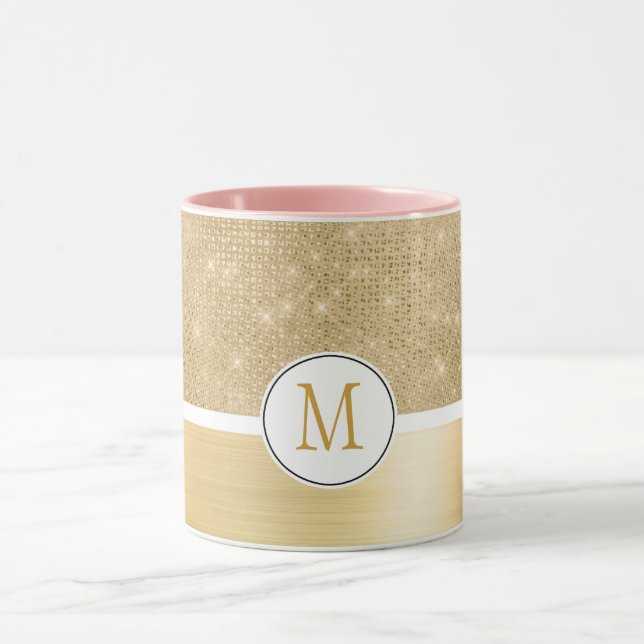 Gold Glam Sparkle Monogram Tasse (Zentrum)