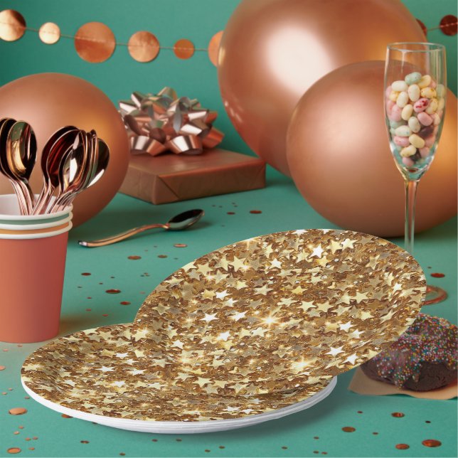 Gold Glam Sparkle Stars Pappteller (Multi)