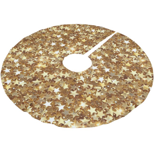 Gold Glam Sparkle Stars Polyester Weihnachtsbaumdecke (Schrägansicht)