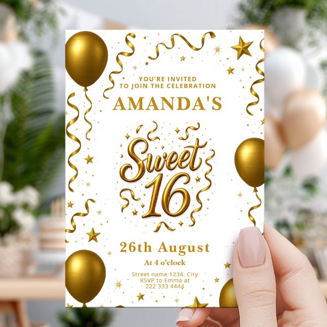 Gold Glam Sweet 16 Birthday Party Einladung (Von Creator hochgeladen)