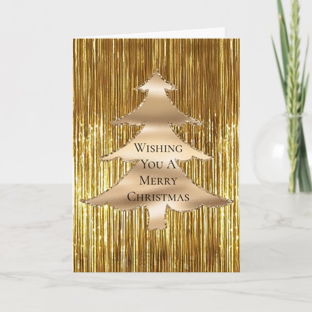 Gold Glam Tinsel Frohe Weihnachtsbaum Karte (Vorderseite)
