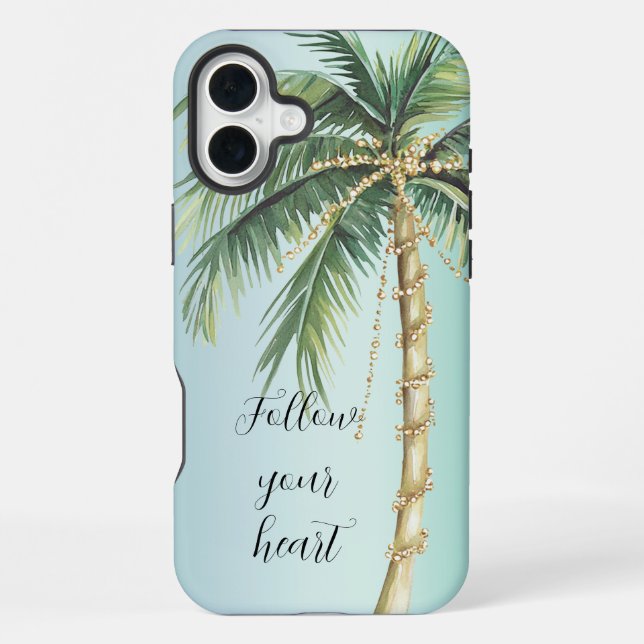 Gold Glam Tropical Palm Tree iPhone 16 Plus Hülle (Rückseite)