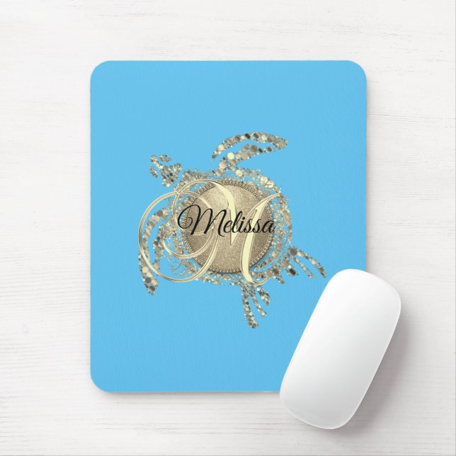 Gold Glam Turtle Monogram Mousepad (Mit Mouse)