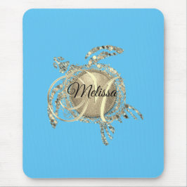 Gold Glam Turtle Monogram Mousepad