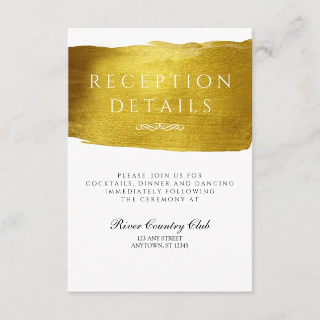 Gold Glam und Elegante Wedding Empfang Card Begleitkarte (Vorderseite)