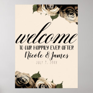 Gold Glamour Florale Rosen Elegante Elfenbein Chic Poster