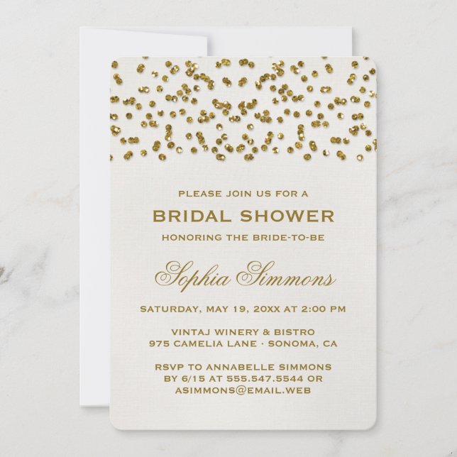 Gold Glamour Glitzer Confetti Brautparty Einladung (Vorderseite)